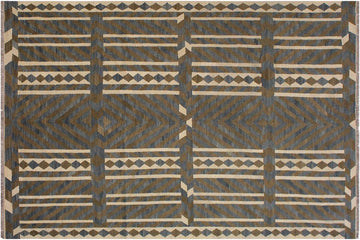 Flat Weave Kilim, Antique, Navaho, Vintage, Handmade, Modern Kilim Ivory Gray Hand-Woven Rectangle 100% Wool Area Rug 7 x 10
